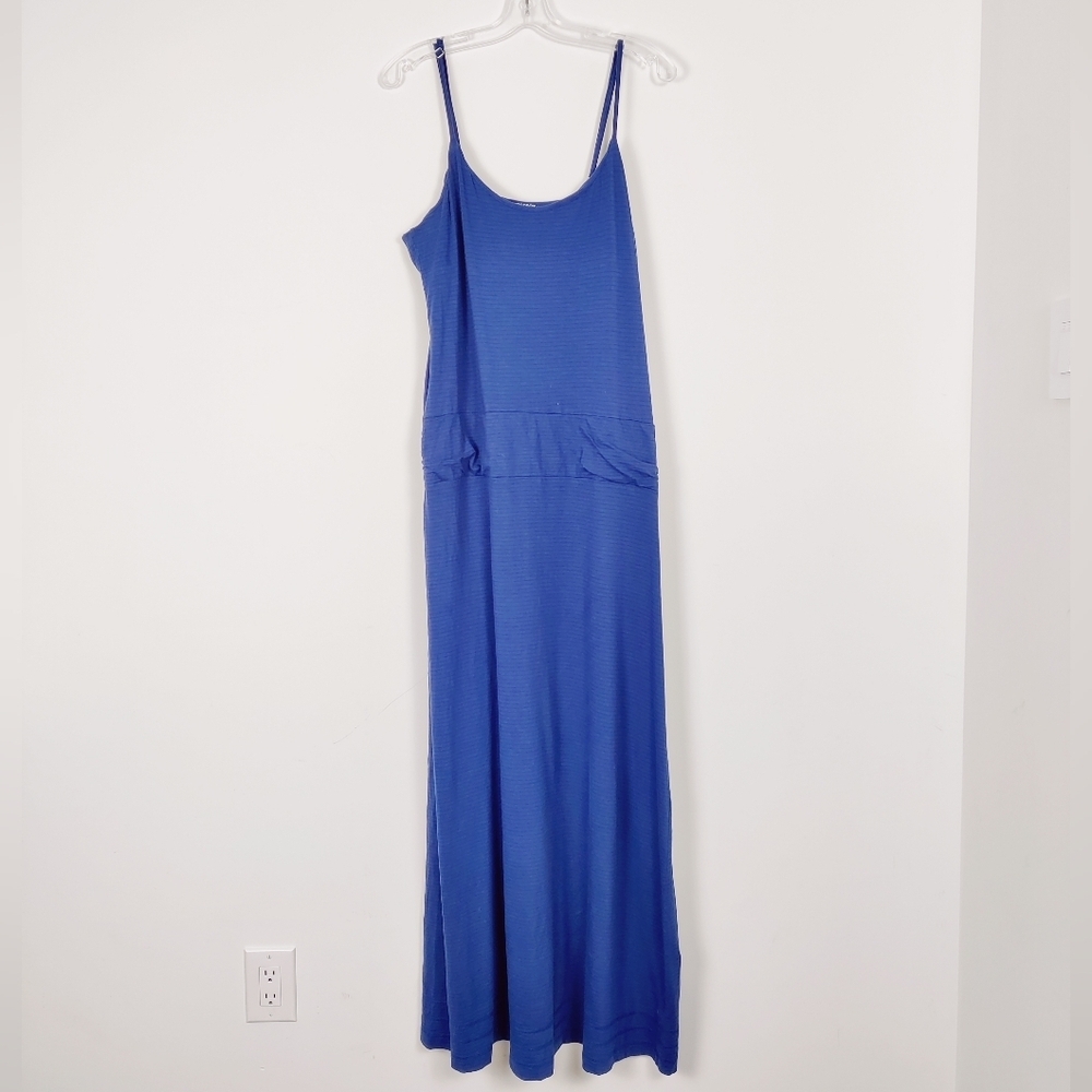 Toad & Co Long Island Maxi Dress in Blue Striped Size XL Spaghetti Strap Cotton